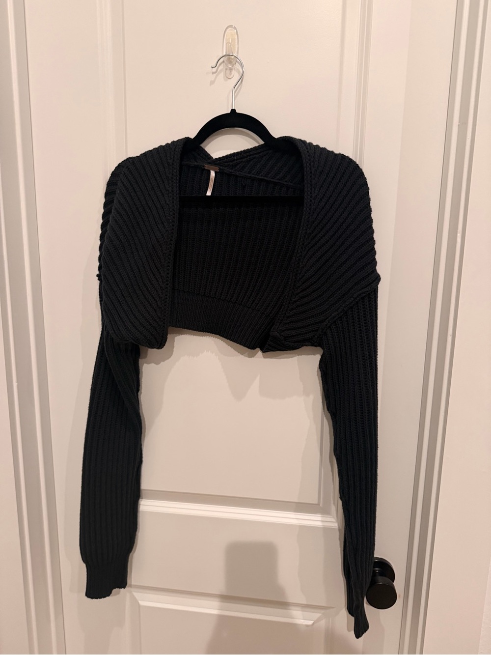 Free People Black Cropped Ribbed Shrug